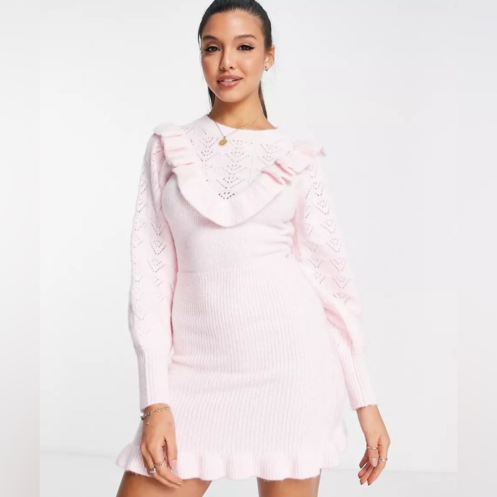 Pointelle Ruffle Sweater Dress NEW!